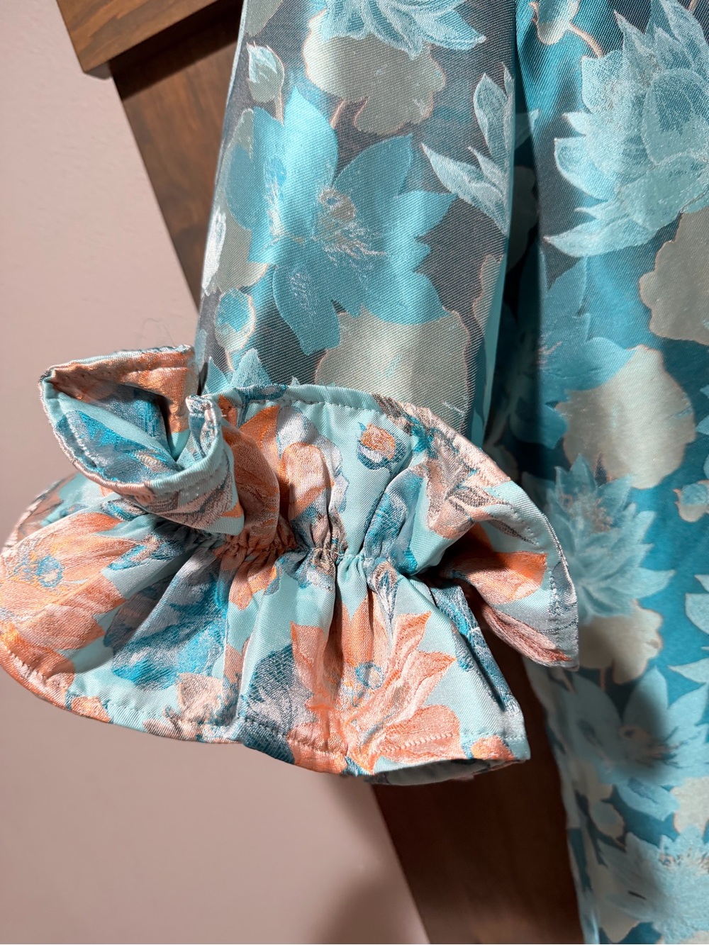 Abbey Glass Floral Midi Dress with Statement Ruffle Sleeves - Picture 5 of 7